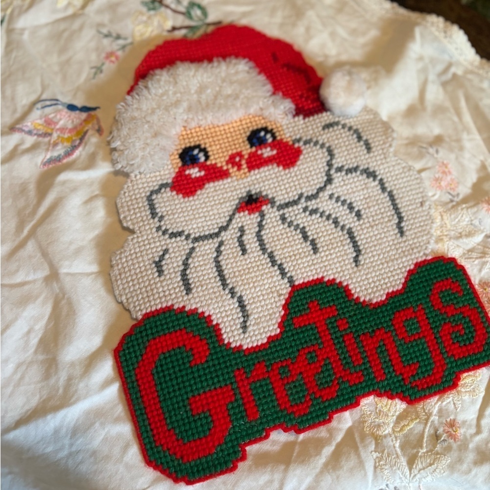 Vintage Festive Santa Cross Stitch Decor - Picture 2 of 5
